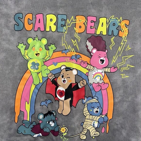 Care Bears Double Sided Scare Bears Gray Marbled Long Sleeve Sweatshirt Size XS - Picture 5 of 8